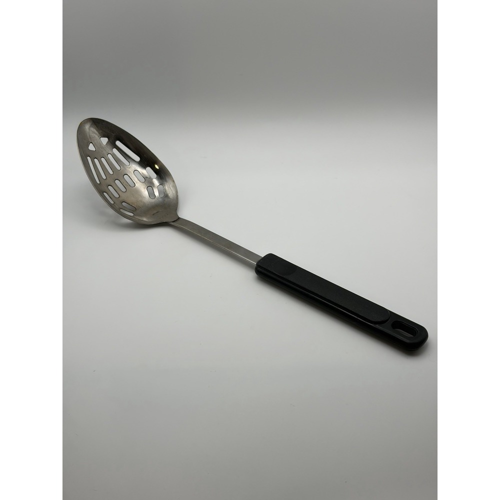 Vintage EKCO Slotted Serving Spoon 12" Black Handle Chromium Plated USA